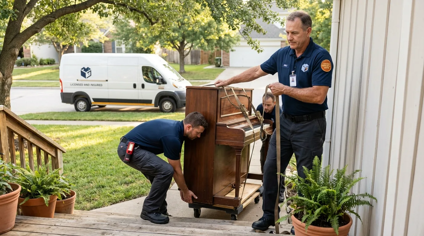 Licensed piano movers securing grand piano in Summerville, SC