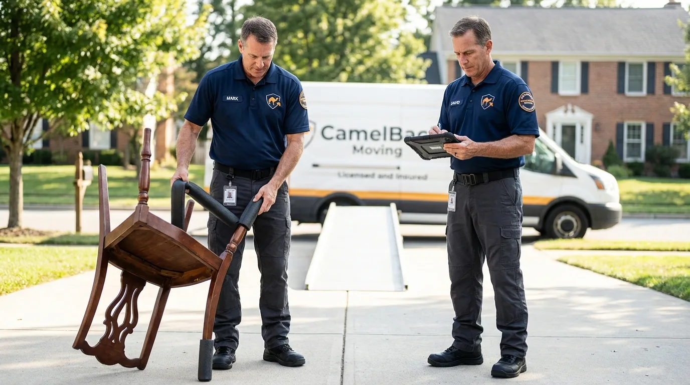 Movers inspecting furniture for damage prevention before loading in Summerville, SC
